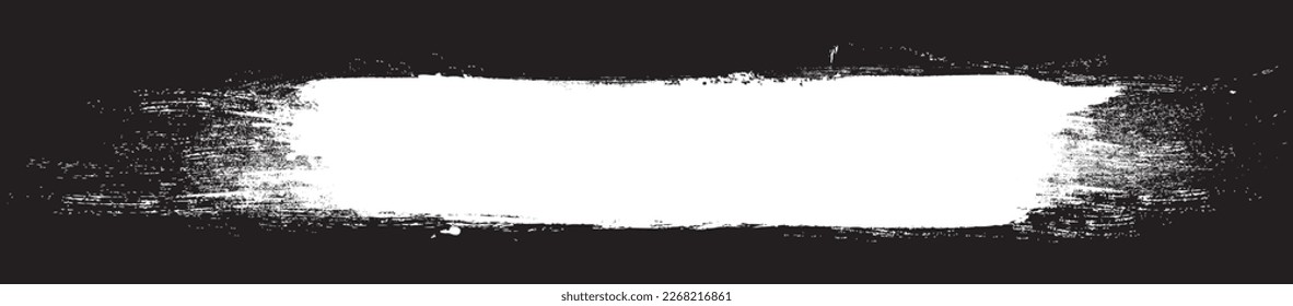 White brush stroke isolated on black background. Paint brush stroke vector for ink paint, grunge design element, dirt banner, watercolor design, dirty texture. Trendy brush stroke, vector illustration