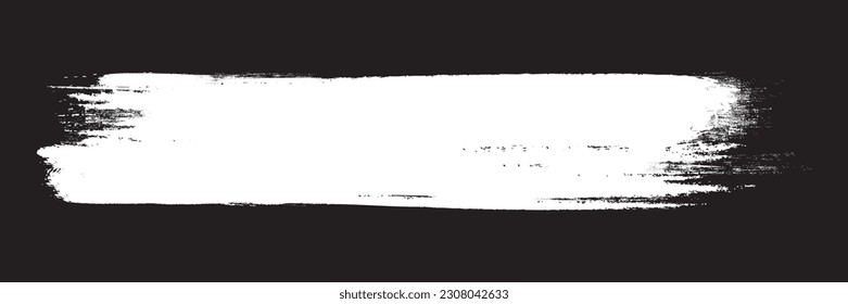 Golpe de pincel blanco aislado sobre fondo negro. Vector de trazo de pincel para pintura de tinta, elemento de diseño de grunge, banner de suciedad, diseño de acuarela, textura sucia. Icono de pincel de moda, ilustración vectorial