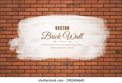 White brush stroke on brown block brick wall pattern texture background.