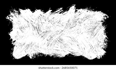 Garabato de textura de tiza aislado sobre fondo negro. Efecto de acuarela abstracta blanca. Frotis de pintura blanca. Ilustración vectorial, Eps 10.
