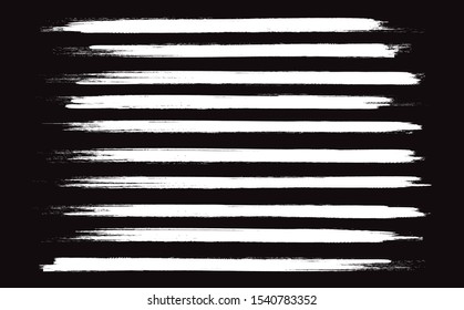 White brush stroke set isolated on black background. Trendy brush stroke for white ink paint, grunge backdrop, dirt banner,watercolor design and dirty texture.Creative art concept, vector illustration