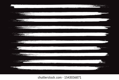 White brush stroke set isolated on black background. Trendy brush stroke for white ink paint, grunge backdrop, dirt banner,watercolor design and dirty texture.Creative art concept, vector illustration