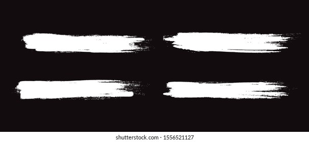 White brush stroke set isolated on black background. Trendy brush stroke for white ink paint, grunge backdrop, dirt banner,watercolor design and dirty texture.Creative art concept, vector illustration