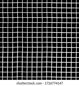 White brush strokes hand drawn checkered pattern. White brush strokes hand drawn with stripes. White brush strokes hand drawn on black background.