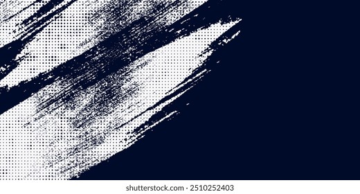 Pincéis brancos em uma ilustração de fundo azul marinho com um efeito de meio-tom Elemento de design de grunge abstrato para um banner