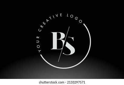 White BS Letter Logo Design with Creative Intersected and Cutted Serif Font.