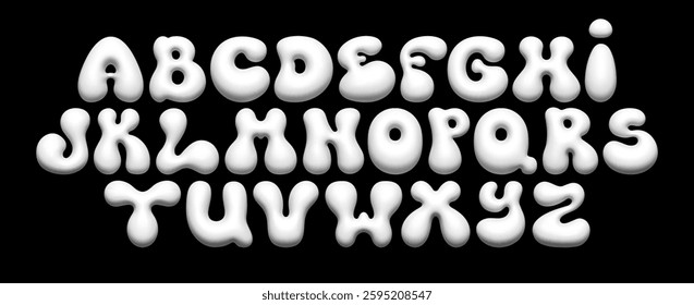 White bubble font. Matte liquid 3D alphabet, for kids' designs, party invitations, and creative typography. Vector set