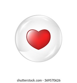 White bubble with heart inside. Shiny bubble. red shiny heart. vector illustration of bubble. glossy ball on white background. greeting for love holiday