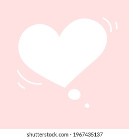 White Bubble Speach Heart Shape With Copy Space. Cute Doodle Hand Drawn Heart On Pink Background. Valentines Day, Wedding Background.