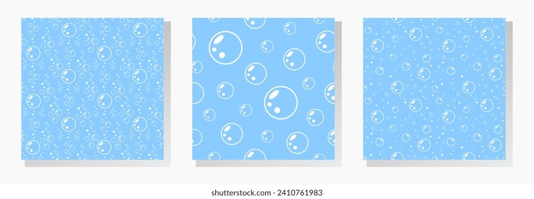 Burbujas blancas de fondo azul. Colección de patrones sin fisuras de vectores. Ornamento acuático abstracto. Lo mejor para textiles, papel pintado, papel envolvente y tu diseño.