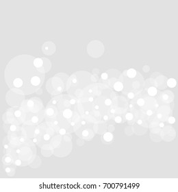 White bubbles on the gray space. Random circles and dots for your amazing design. Gray white background.