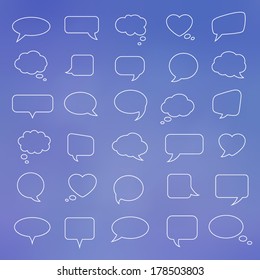 Weiße Blasen für Sprache auf unscharfem Hintergrund. Infografische Elemente.Abstraktes Design.  Vektorgrafik.