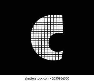 White bubbly letter C with lines pattern design.