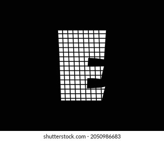 White bubbly letter E with lines pattern design