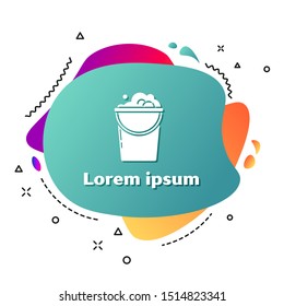 White Bucket with foam and bubbles icon isolated on white background. Cleaning service concept. Abstract banner with liquid shapes. Vector Illustration
