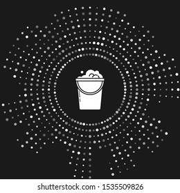White Bucket with foam and bubbles icon isolated on grey background. Cleaning service concept. Abstract circle random dots. Vector Illustration