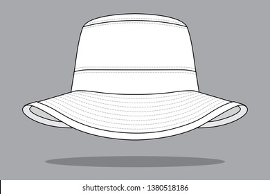 White Bucket Hat Template on Gray Background, Vector File.