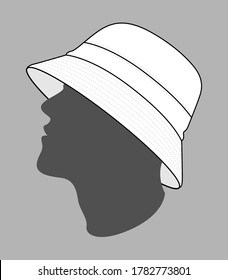 White Bucket Hat Template on Gray Background, Vector File.