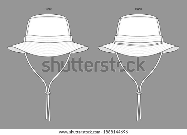 White Bucket Hat Template On Gray Background.Front\
and Back View, Vector\
File.