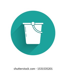 White Bucket icon isolated with long shadow. Green circle button. Vector Illustration