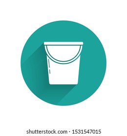 White Bucket icon isolated with long shadow. Green circle button. Vector Illustration