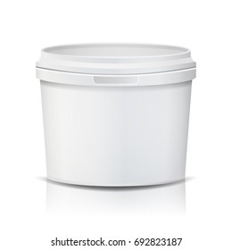 White Bucket Vector. Blank Plastic Tub Bucket. Container For Ice Cream Or Dessert. Isolated Illustration