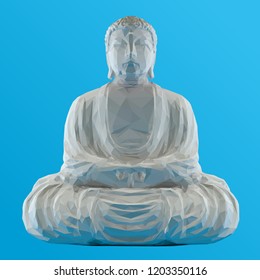 White Buddha Meditating Vector Low Poly Isolated Statue on Blue Background 3D Rendering