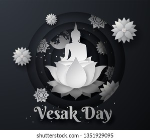 White Buddha On Lotus Happy Vesak Day Background.