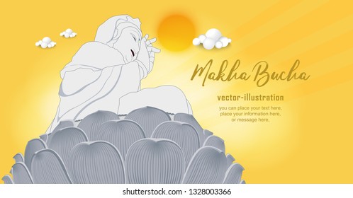 White Buddha and yellow robe of Thailand - Guan Yin Vector - Magha Asanha Visakha Puja Day Vector