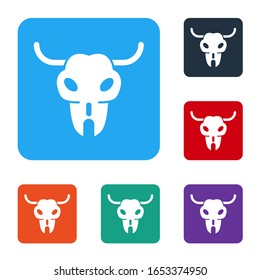 White Buffalo skull icon isolated on white background. Set icons in color square buttons. Vector Illustration