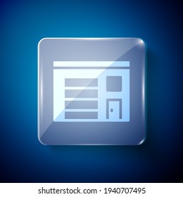 White Building of fire station icon isolated on blue background. Fire department building. Square glass panels. Vector