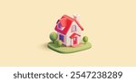 White building of a house with a red roof, 3D. A cute house for the concepts of solitude, and comfortable suburban life. Business, rent, purchase, mortgage. Vector illustration.