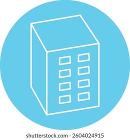 White Building Icon Blue Circle