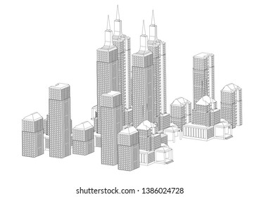 White buildings in the white background