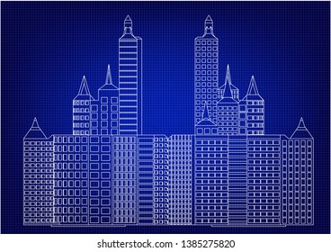 White buildings in the blue background