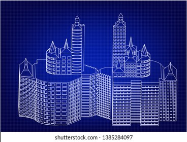 White buildings in the blue background