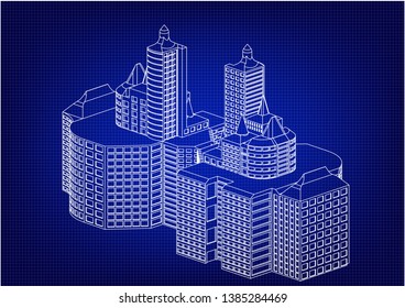 White buildings in the blue background