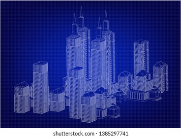 White buildings in the blue background