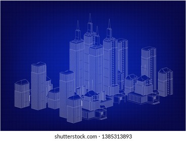 White buildings in the blue background