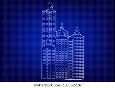 White buildings in the blue background