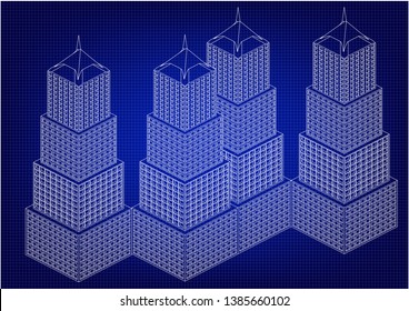 White buildings in the blue background