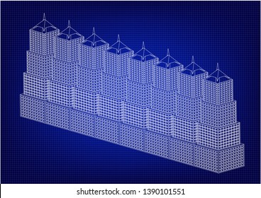 White buildings in the blue background