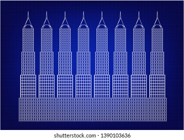 White buildings in the blue background