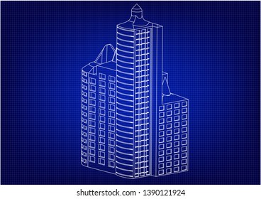 White buildings in the blue background