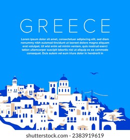 White buildings on top of a hill in Greece. Vector banner template