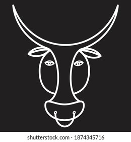 White bull icon on black background, vector