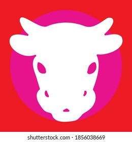 White bull on red and pink background, vector
