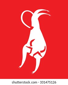 White Bull vector silhouette - flat stylized white bull on red background. Vector bull jumping roll over.Bull top view - as power symbol, bull sign, better for branding, logotype idea. Bull poster.