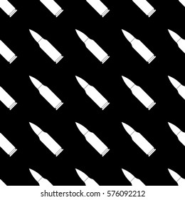 white bullet gun. combat bullets and cartridge. seamless pattern. black background. vector illustration.