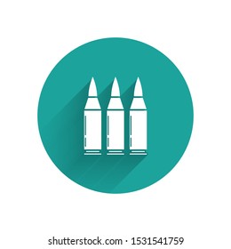 White Bullet icon isolated with long shadow. Green circle button. Vector Illustration